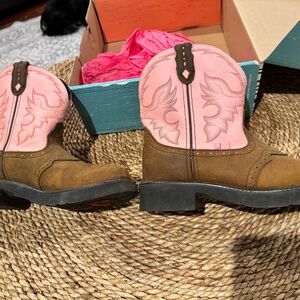 Justin Boots Brown and Pink Ankle Booties